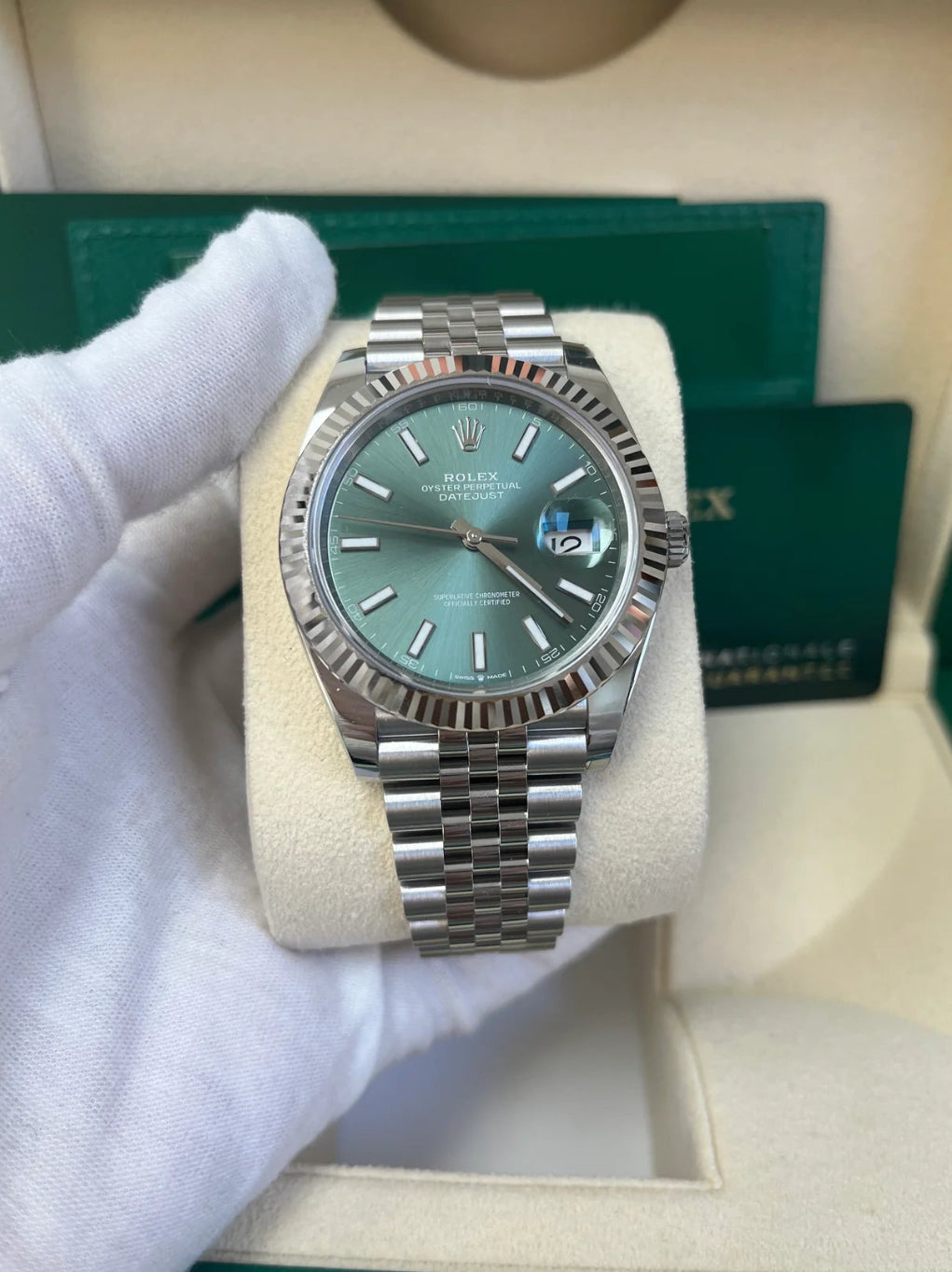 ROLEX DATEJUST JUBILÉE MINT GREEN ZIGRINATO