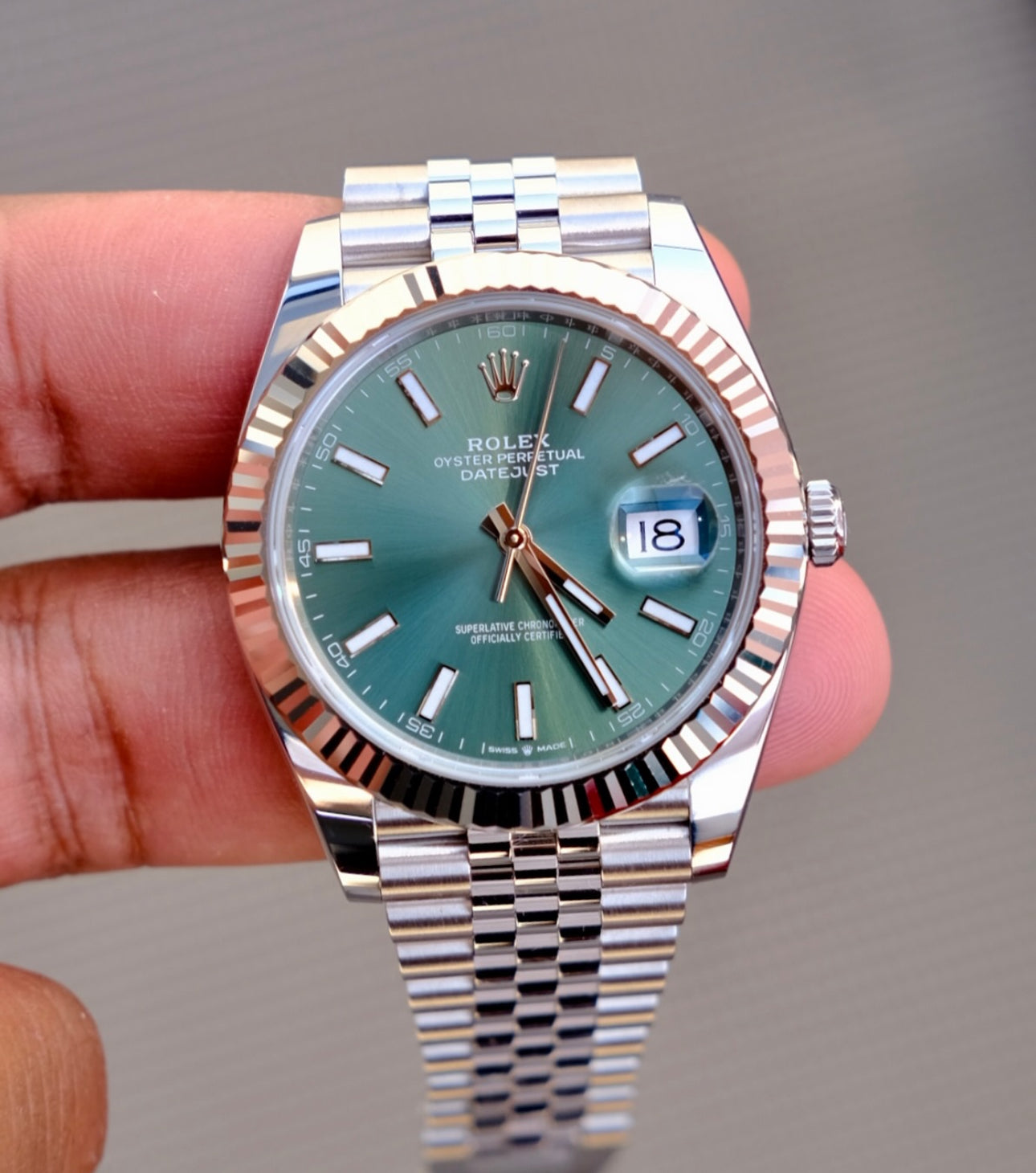 ROLEX DATEJUST JUBILÉE MINT GREEN ZIGRINATO